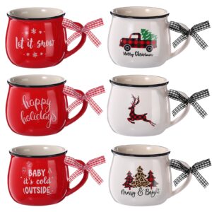 Sawysine Christmas Coffee Mugs Set of 6, 12 oz Ceramic Mug Gift Holiday Hot Cocoa for Mom Woman Family Friend Farmhouse (Elegant Style)