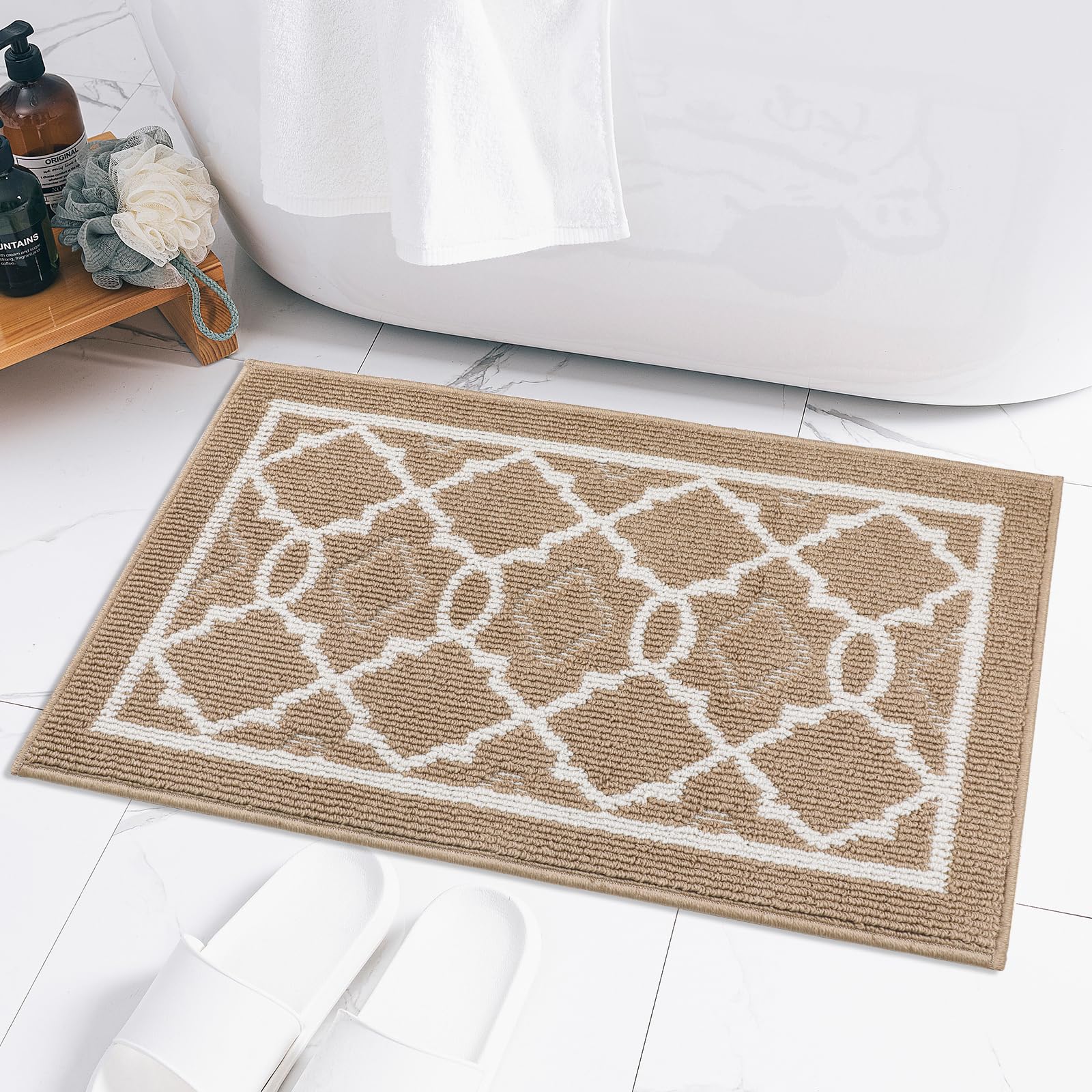 UNME Dirt Trapper Door Mat Indoor Entrance Washable Area Rug for Front Door Non-Slip Entryway Rug Absorbent Doormat for Indoor Use Mudroom or Foyer Machine Washable Taupe 20''x31.5''