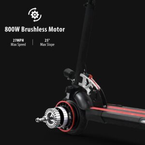 Electric Scooter for Youth and Adults, 800W Motor, 27 MPH Max Speed, 48V 15AH Battery, Up to 31 Miles Long Range, 10-Inch Honeycomb Tire, 330lbs Weight Limit, Light Weight Folding Kick Scooter