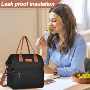 KNETAP Lunch Bag for Men and Women - Black, Waterproof, Leakproof, Large Capacity, Thermal Insulation, Reusable, Portable, Multi-Purpose