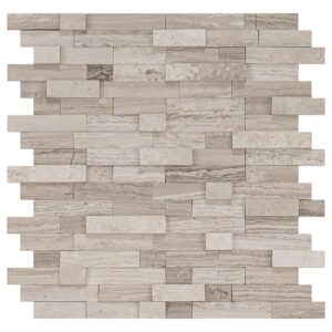 v-mozza peel and stick stone tile, 5-sheet peel and stick stone mosaic backsplash 11.5" x 10.7" 3d marble look backsplash tiles for kitchen fireplace (mixed tan)
