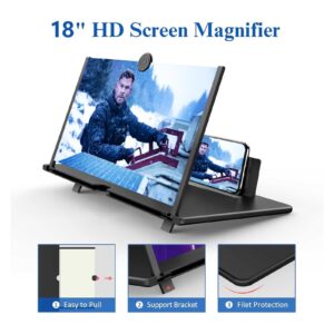 18" Screen Magnifier for Smartphone –3D HD Mobile Phone Magnifying Projector Screen Enlarger for Movies, Videos, and Gaming–Foldable Phone Stand with Screen Amplifier–Supports All Cell Phone