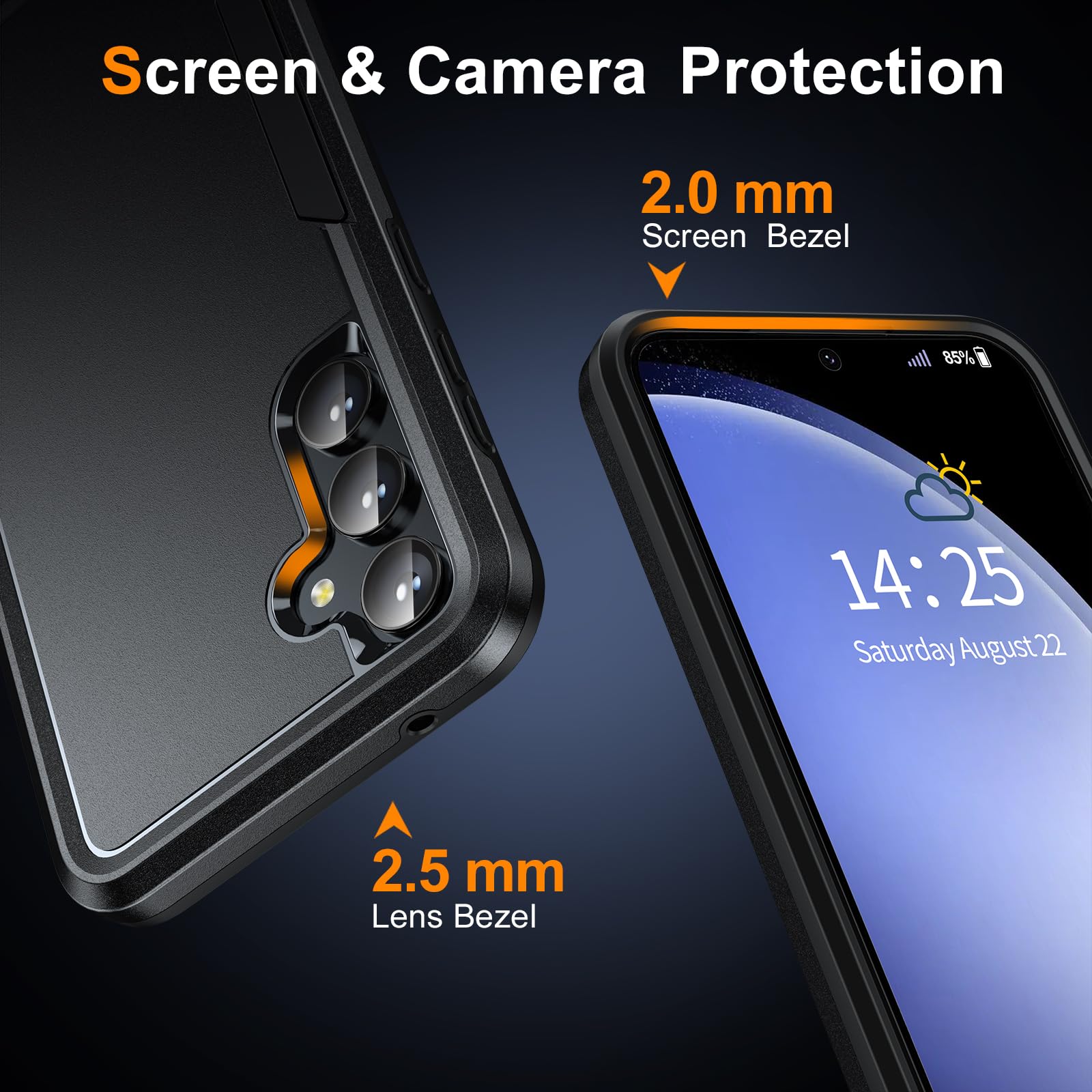 Oterkin for Samsung Galaxy S23 FE Case, [3 in 1] Galaxy S23 FE 5G Case with [2Pcs Tempered Glass Screen Protector][10FT Military Grade Defense][Heavy Duty Protection] S23 FE 5G Case (Black)