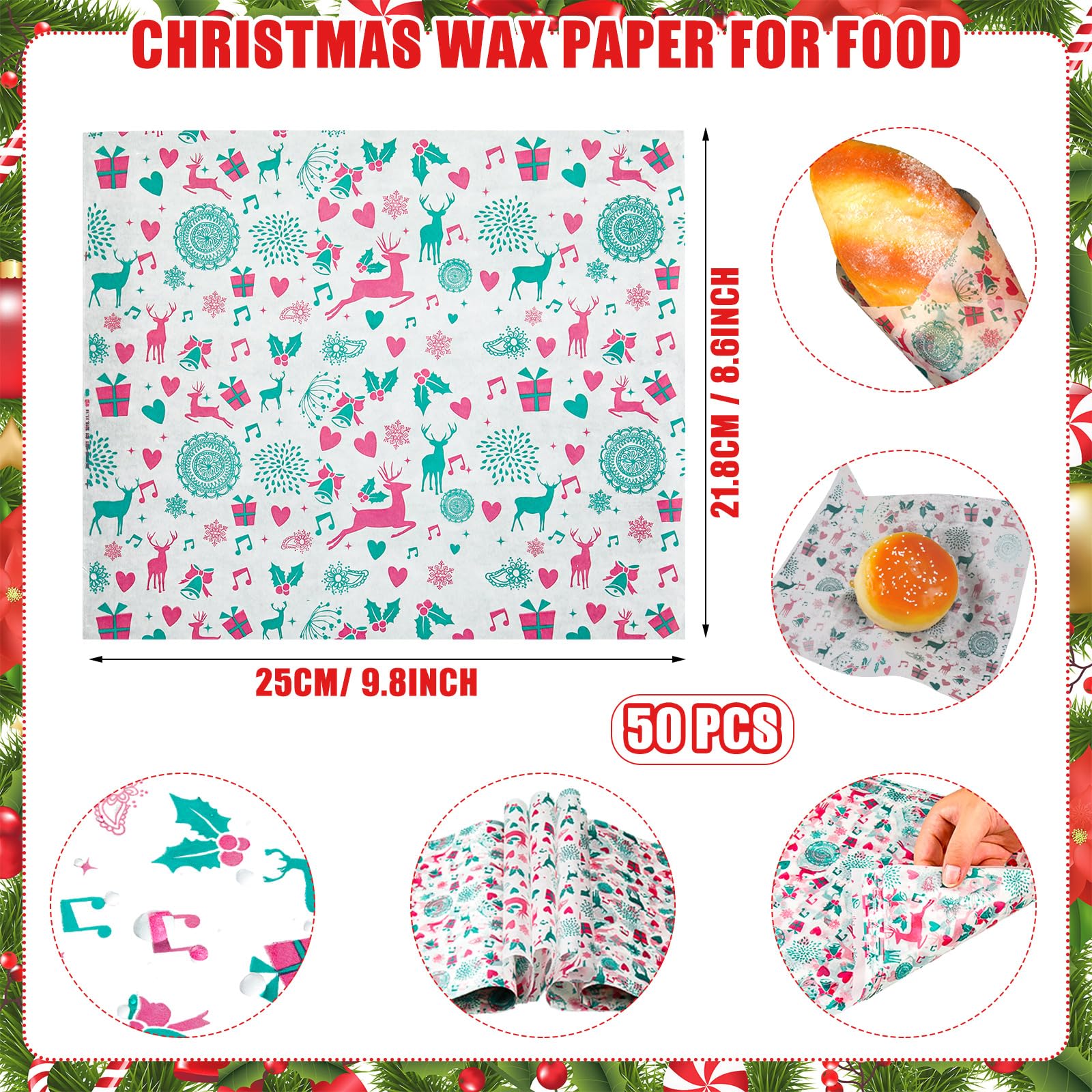 Zhanmai 50 Pack Christmas Cookie Boxes with 50Pcs Wax Paper Christmas Gift Boxes with Window Xmas Cookie Boxes Candy Bakery Treat Boxes for Christmas Gift Holiday Party Favors Supplies Tree Decoration