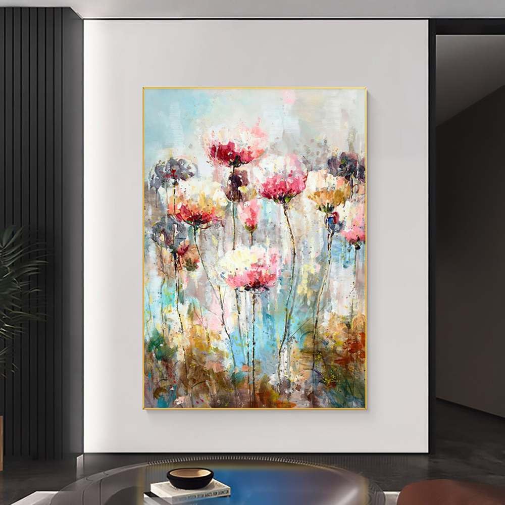 Oil Painting On Canvas Wall Art,Art Hand-Painted Abstract Wall Art, Modern Textured Artwork Original Flower Frameless Abstract Hand Drawn Lines Painting Oil Painting For Living Room Bedroom Art Paint