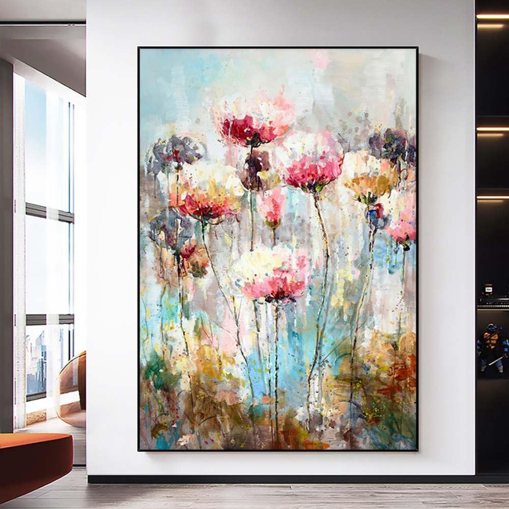 Oil Painting On Canvas Wall Art,Art Hand-Painted Abstract Wall Art, Modern Textured Artwork Original Flower Frameless Abstract Hand Drawn Lines Painting Oil Painting For Living Room Bedroom Art Paint