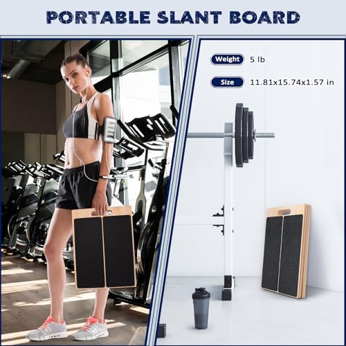 Norbase Portable Wooden Slant Board for Calf Stretching Squats Calf Stretcher Physical Therapy Equipment Adjustable Incline Board for Knees Ankle Heel Feet Leg