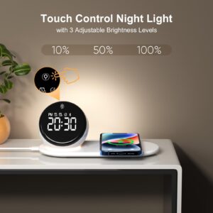 Digital Clock, Alarm Clock with Fast 15W Wireless Charger for Bedroom,Teen Girls Boys Gifts, Dual Alarm, 20 Sleep Sounds, Bluetooth Speaker, Night Light, Bedside Clock for Heavy Sleepers Adults