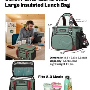 SUNNY BIRD 12L Large Insulated Lunch Bag, Foldable Lunch Cooler Box for Women Adult and Men, Fits 18 Cans (Green with boho strap)