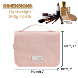 Hanging Toiletry Bag Cosmetic Case Lightweight Large Capacity Multifunctional Travel Toiletry Kit Shaving Bag Portable Bathroom Wash Bag for Makeup (Pink)