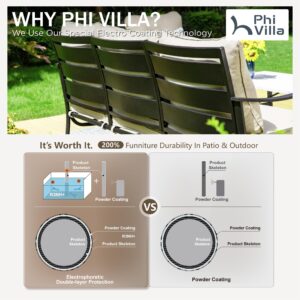 PHI VILLA 8 PCS Patio Furniture Set with 1 x 45 FirePit Table, 1 x 72 Sofa Bench, 4 x Armrest Sofa Chairs and 2 x Metal Cushioned Ottoman