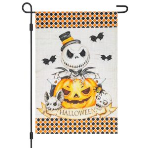 vigor home halloween jack skellington decorative burlap garden flag, 12x18 inch double sided nightmare before christmas pumpkin king happy halloween small vertical flags,outdoor home patio porch yard