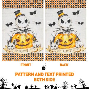 Vigor Home Halloween Jack Skellington Decorative Burlap Garden Flag, 12x18 Inch Double Sided Nightmare Before Christmas Pumpkin King Happy Halloween Small Vertical Flags,Outdoor Home Patio Porch Yard