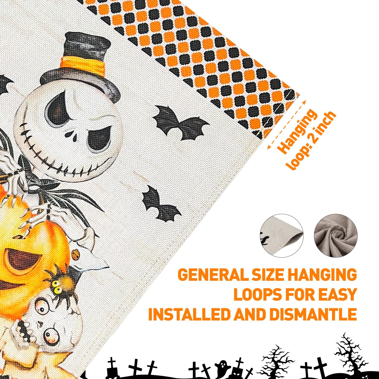 Vigor Home Halloween Jack Skellington Decorative Burlap Garden Flag, 12x18 Inch Double Sided Nightmare Before Christmas Pumpkin King Happy Halloween Small Vertical Flags,Outdoor Home Patio Porch Yard