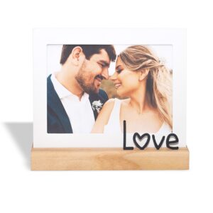 geguton - picture frame with love theme - frames for 5" x 7" photos - steel & wooden decoration items for home, gifts for mom & dad - love collection - black & white