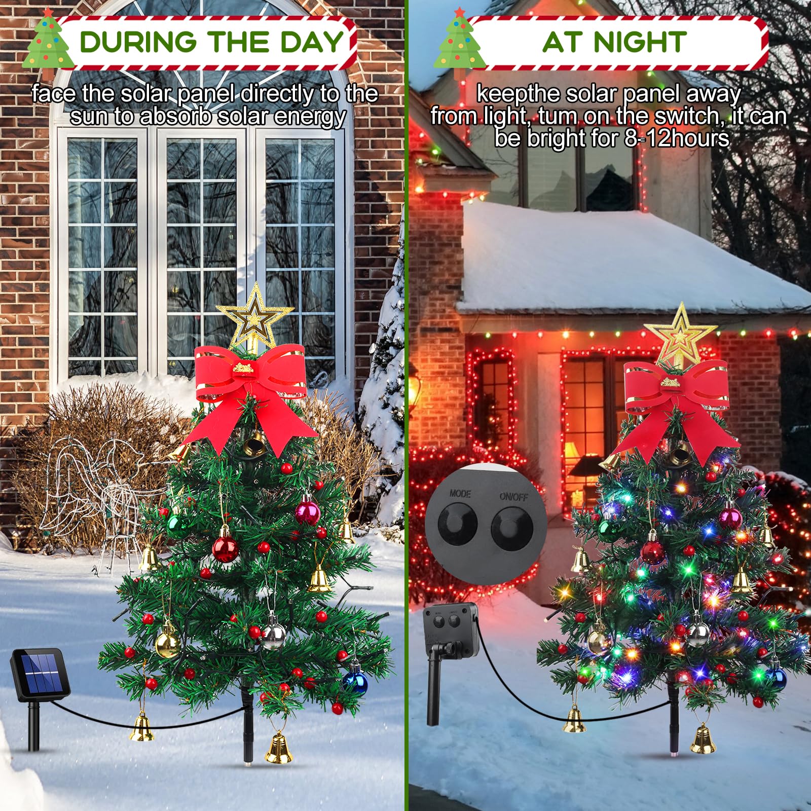 80LED Solar Christmas Tree Lights Outdoor Decorations, 2PCS Waterproof Lights Yard Decorative Xmas Tree Solar Christmas Yard Stake Outdoor Christmas Pathway Lights for Christmas Pathway Yard (Green)