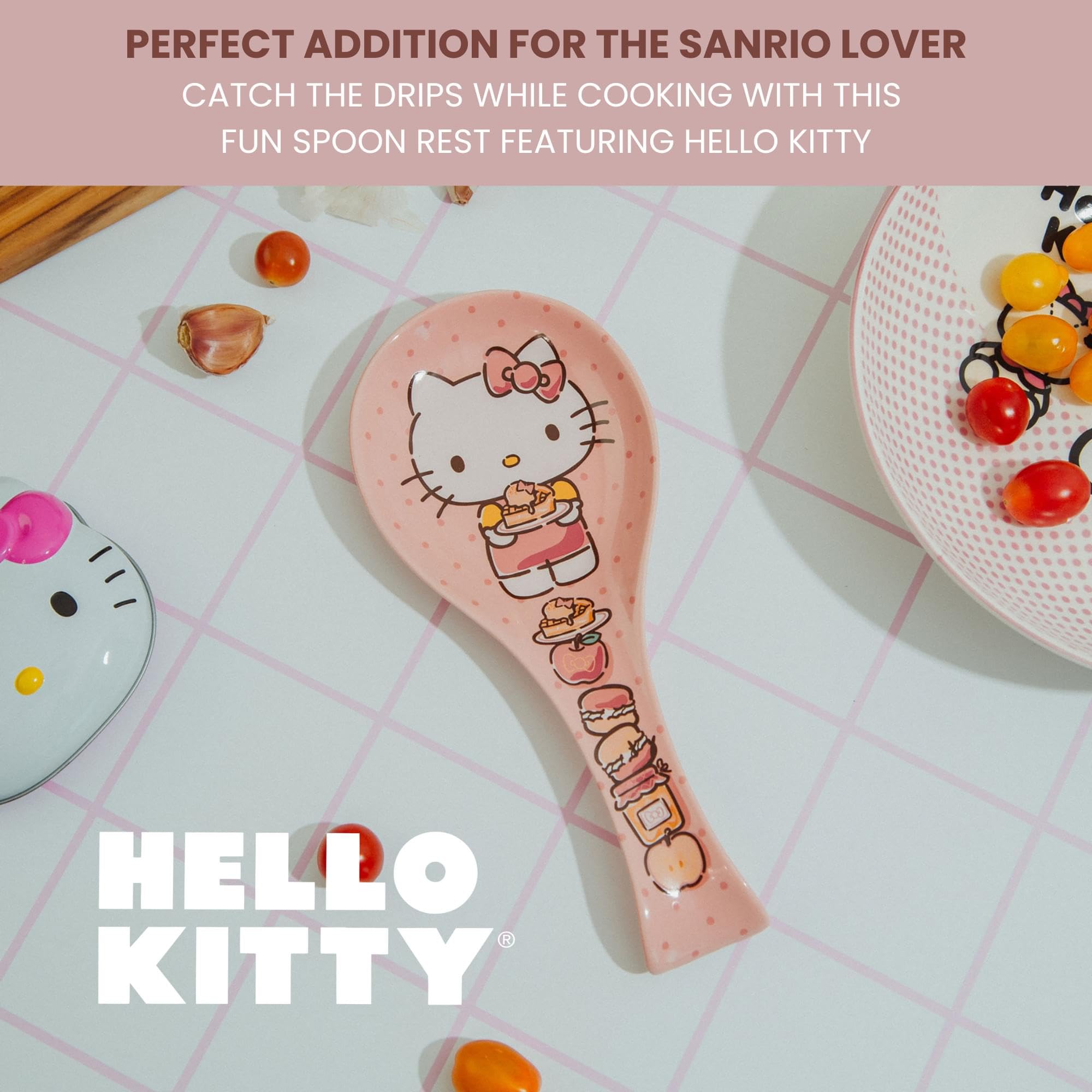 Sanrio Hello Kitty Stacked Snacks Ceramic Spoon Rest Holder | Kitchen Organizer For Utensils To Keep Countertop Clean