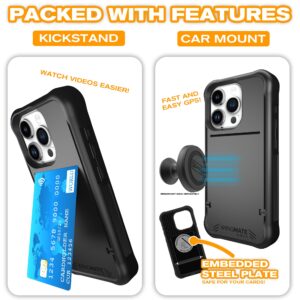 Scooch iPhone 15 Pro Case with Card Holder, Wingmate for iPhone 15 Pro Wallet Case with Hidden Card Slot and RFID Protection, Holds up to 4 Cards, Military Drop Protection, Black