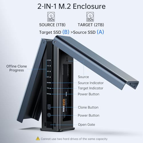 NVMe Cloner, ACASIS Dual-Bay Offline Clone with Cooling Fan, M.2 Duplicator Tool-less installation, 10Gbps NVME M.2 Duplicator for NVMe SSDs PCIe Size 2230/2242/2260/2280 (8TB Capacity)