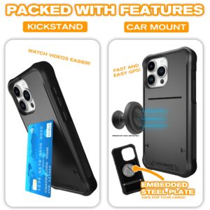 Scooch iPhone 15 Pro Max Case with Card Holder, Wingmate for iPhone 15 Pro Max Wallet Case with Hidden Card Slot and RFID Protection, Holds up to 4 Cards, Military Drop Protection, Black