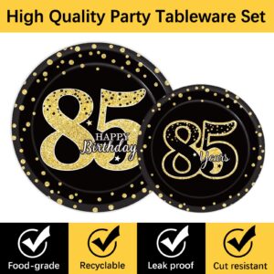 96 Pcs 85th Birthday Party Supplies 85th Birthday Tableware Plates Cheers to 85 Years Table Decorations Dinnerware Happy 85th Birthday Party Favor for Men Woman Eighty-five Years Birthday 24 Guests