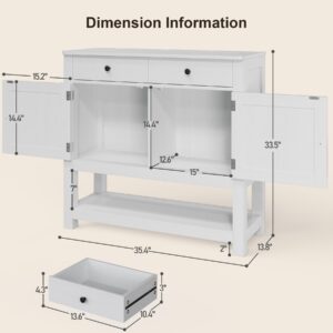 Gizoon Buffet Sideboard Cabinet with Storage, 33.5''H Farmhouse Coffee Bar with 2 Cabinets and 2 Drawers, Console Table with Open Storage Shelf for Kitchen, Dining Room, Living Room, Entryway, White