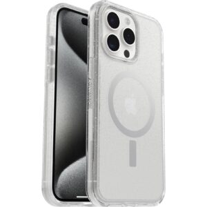 OtterBox iPhone 15 Pro MAX (Only) Symmetry Series Clear Case - STARDUST (Clear/Silver), Snaps to MagSafe, Ultra-Sleek, Raised Edges Protect Camera & Screen