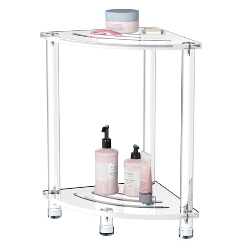 Sumerflos Acrylic Corner Shower Stool for Inside Shower - Clear Small Shower Bench for Shaving Legs Seating Waterproof Heavy Duty Easy Assemble Modern