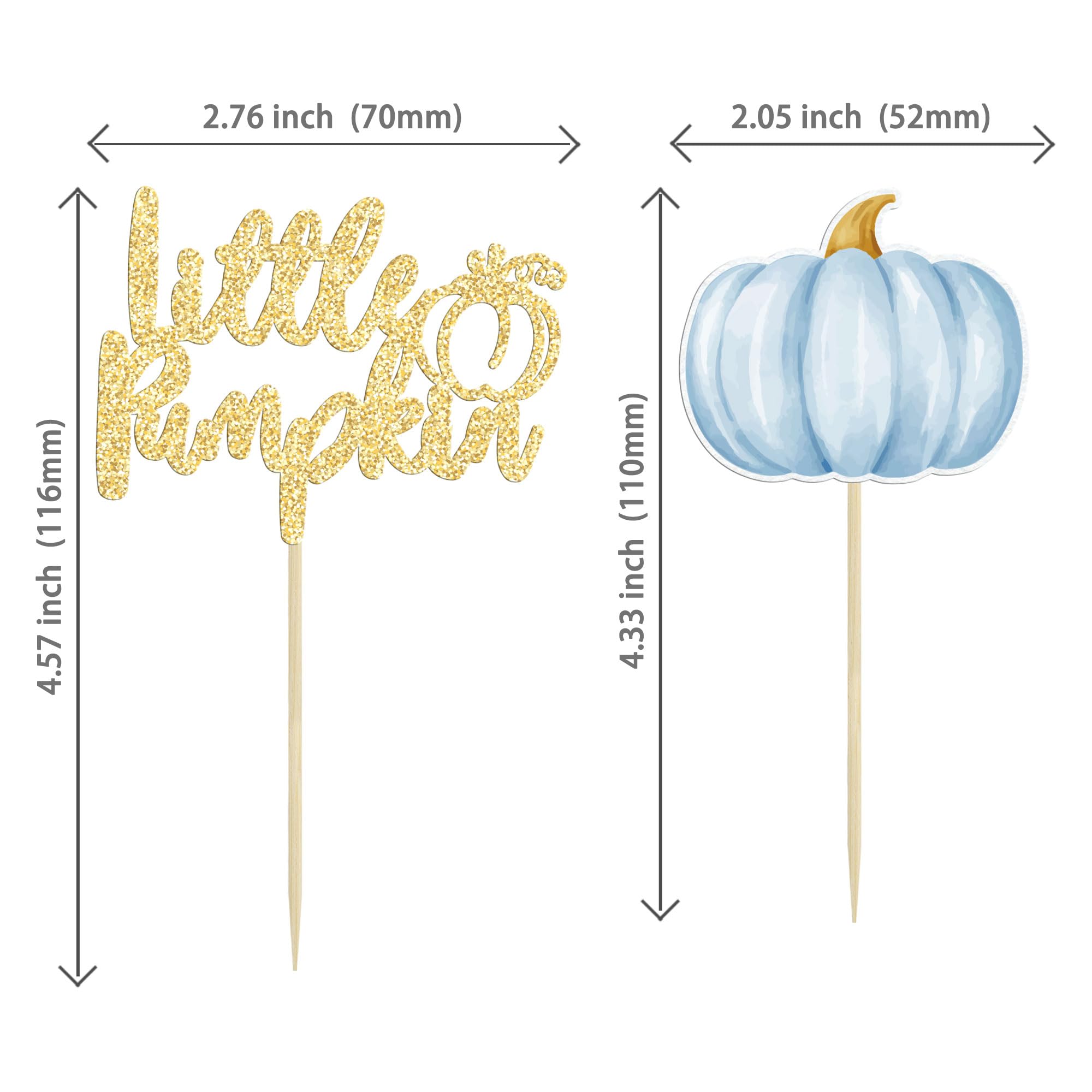 Gyufise 24Pcs Little Pumpkin Cupcake Toppers Blue Pumpkin Cake Toppers Gender Reveal Cake Decorations for Thanksgiving Birthday Baby Shower Fall Theme Party Decoration Supplies