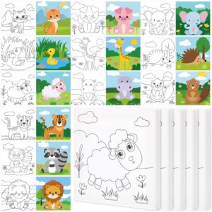 teling 12 pcs pre drawn stretched canvas kit 6 x 6 x 0.6 inches pre drawn canvas for painting for adults pre printed canvas outline canvas for adult kids diy painting (animal)