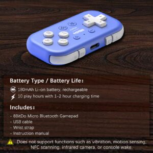 AKNES 8Bitdo Micro Bluetooth Controller, Pocket-sized Mini Gamepad for Switch/Lite/OLED, Android, and Raspberry Pi, Supports Keyboard Mode for macOS/iPadOS/macOS/Wins - Blue