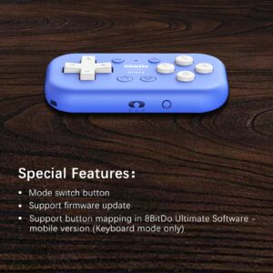 AKNES 8Bitdo Micro Bluetooth Controller, Pocket-sized Mini Gamepad for Switch/Lite/OLED, Android, and Raspberry Pi, Supports Keyboard Mode for macOS/iPadOS/macOS/Wins - Blue