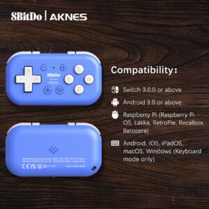 AKNES 8Bitdo Micro Bluetooth Controller, Pocket-sized Mini Gamepad for Switch/Lite/OLED, Android, and Raspberry Pi, Supports Keyboard Mode for macOS/iPadOS/macOS/Wins - Blue