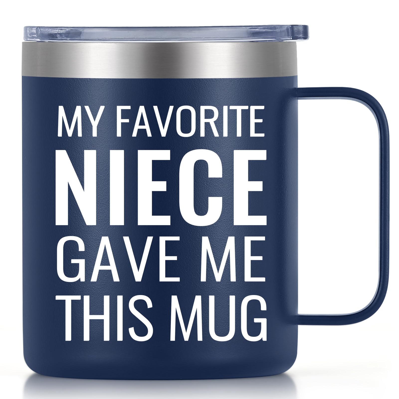 GINGPROUS Uncle Gift Aunt Gift from Niece, My Favorite Niece Gave Me This Mug Funny Birthday Christmas Gifts for Uncle Aunt Insulated Coffee Mug, 12 Oz Stainless Steel Coffee Mug with Lid, Dark Blue