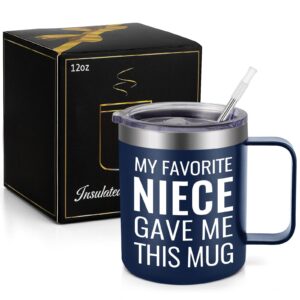 GINGPROUS Uncle Gift Aunt Gift from Niece, My Favorite Niece Gave Me This Mug Funny Birthday Christmas Gifts for Uncle Aunt Insulated Coffee Mug, 12 Oz Stainless Steel Coffee Mug with Lid, Dark Blue