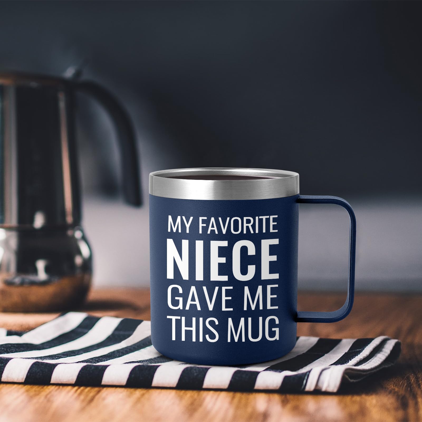 GINGPROUS Uncle Gift Aunt Gift from Niece, My Favorite Niece Gave Me This Mug Funny Birthday Christmas Gifts for Uncle Aunt Insulated Coffee Mug, 12 Oz Stainless Steel Coffee Mug with Lid, Dark Blue