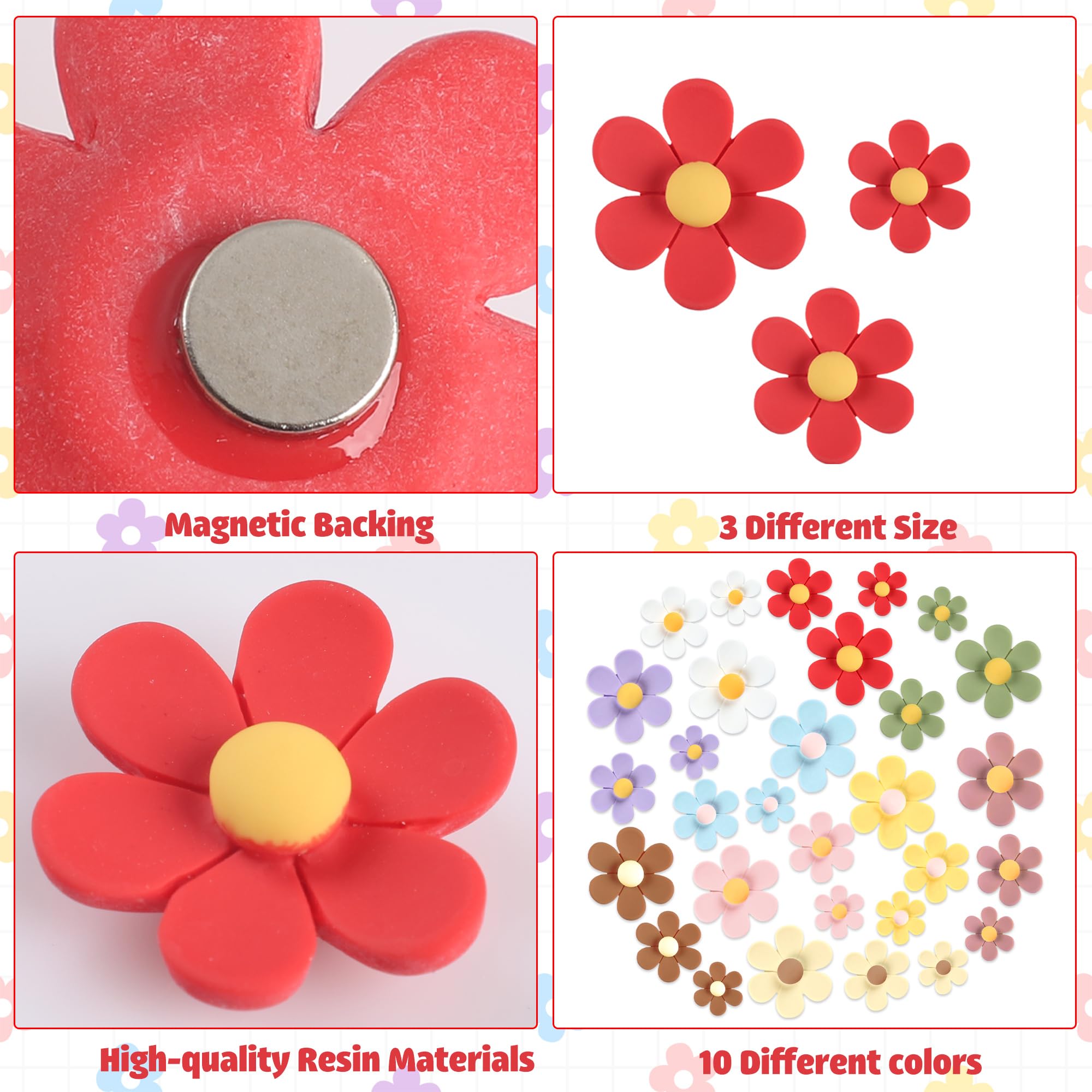 30 PCS Flower Fridge Magnet Daisy Refrigerator Magnets Colorful Flower Fridge Magnets 3D Cute Flower Refrigerator Door Decorations for Whiteboard Fridge Office Locker Photo Decor