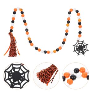 IMIKEYA Halloween Wooden Beads Garland: Farmhouse Wood Bead Garland for Tiered Tray Farmhouse Beads Hanging Wood Bead Garland with Tassels Rustic Beads for Coffee Table Halloween Party Decor