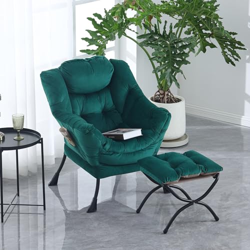 Tiita Lazy Chair with Ottoman, Modern Large Accent Lounge Chair, Leisure Sofa Armchair with Ottoman, Reading Chair with Footrest for Bedroom, Living Room, Dorm Rooms, Garden and Courtyard