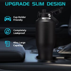 40 OZ Stainless-steel Tumblers Insulated Water Bottles - Cold 48H & Hot 24H, Leak-Proof Metal Water Flask with Sleeve, Protective Boot, BPA Free Vacuum Insulated 40oz Water Bottle Fits In Cup Holder