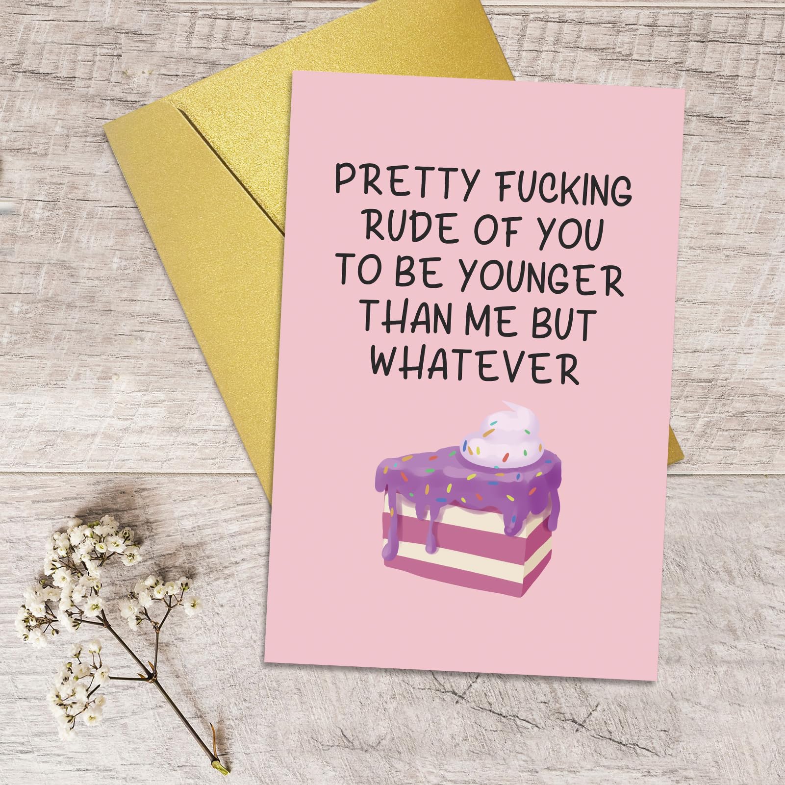 Qiliji Funny Birthday Card for Men Women, Humorous Birthday Card for Friend Sister Brother, Rude To Be Younger Than Me But Whatever