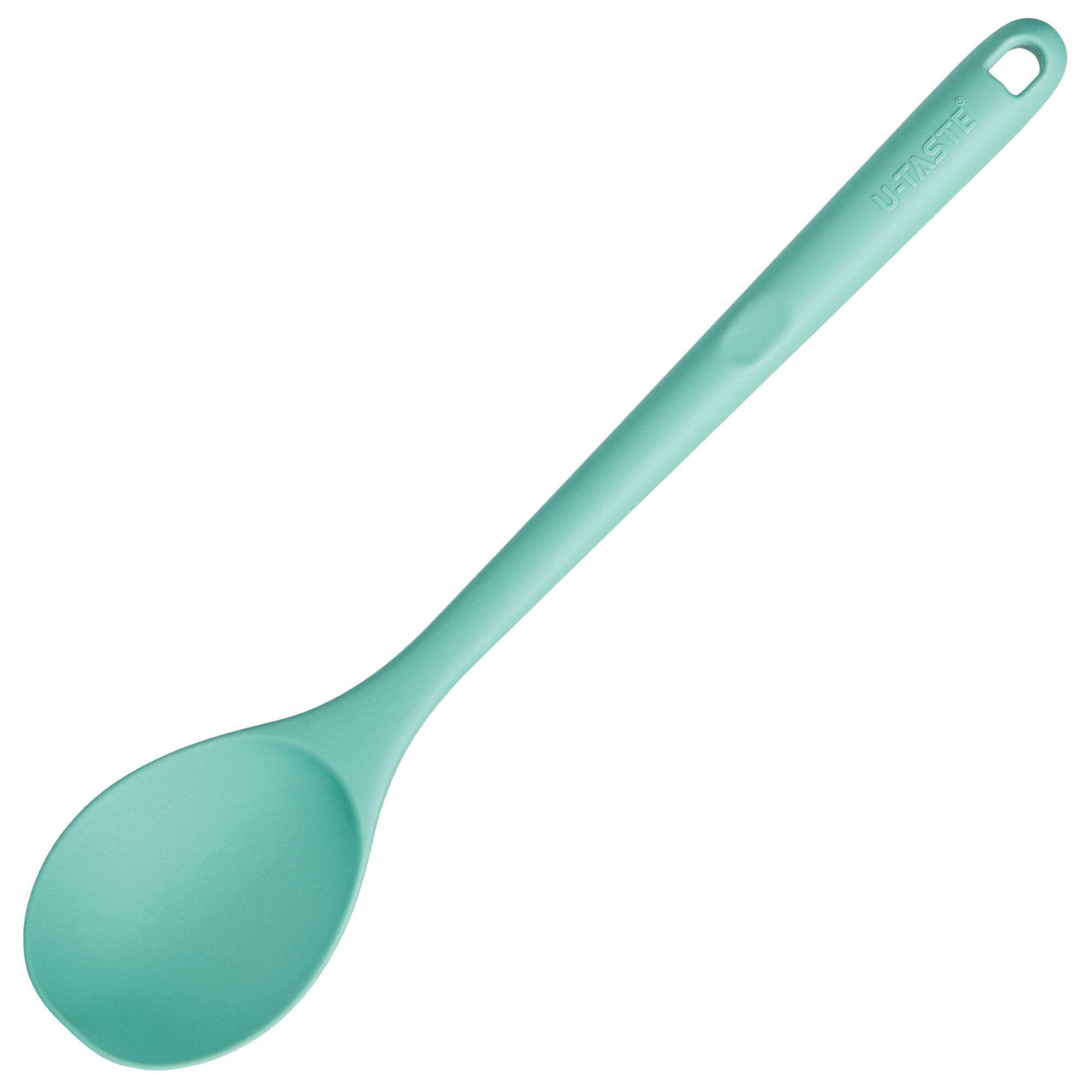 13.3" Solid Cooking Spoon: U-Taste 600ºF Heat Resistant Kitchen Mixing Spoon, Food Grade Nonstick Long and Large Rubber Soup Utensil for Serving, Stirring, Basting, for Pot Cookware (Aqua Sky)