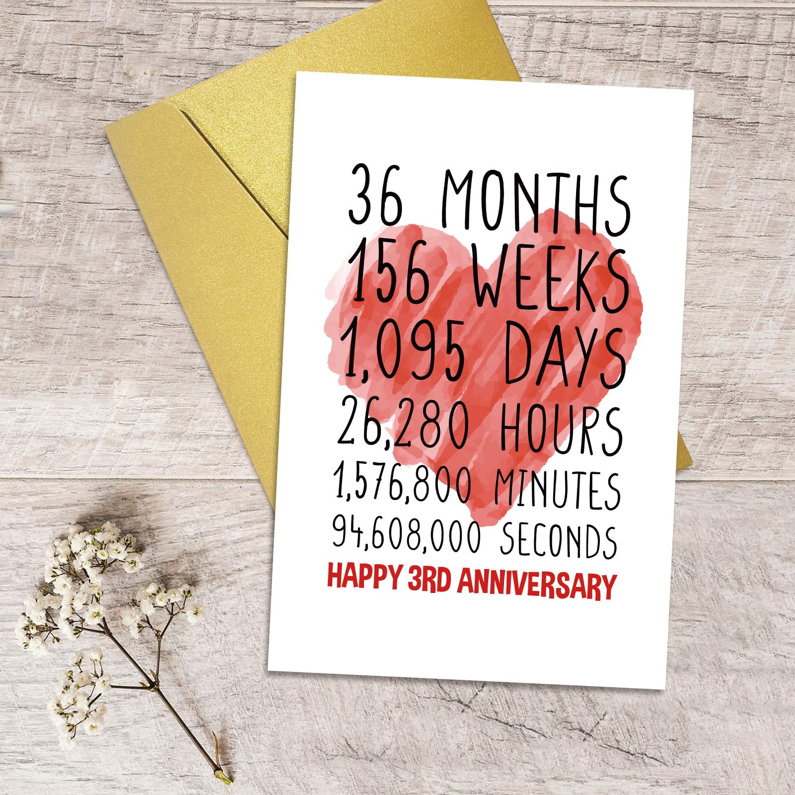 Qiliji Happy 3rd Anniversary Card for Him Her, Third Wedding Anniversary Card for Husband Wife, Funny 3 Year Together Anniversary Greeting Card