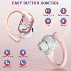 Wireless Earbud, Sport Wireless Bluetooth 5.3 Earbud with HiFi Stereo, 75H Wireless Headphones with Noise Cancelling Mic, IP7 Waterproof Bluetooth Headphones, LED Display, Button Control, Rose Gold