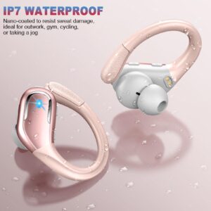 Wireless Earbud, Sport Wireless Bluetooth 5.3 Earbud with HiFi Stereo, 75H Wireless Headphones with Noise Cancelling Mic, IP7 Waterproof Bluetooth Headphones, LED Display, Button Control, Rose Gold