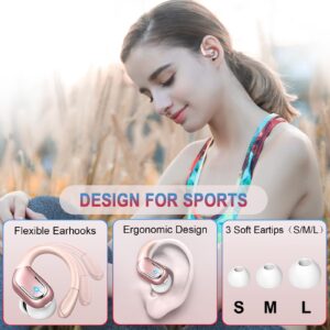 Wireless Earbud, Sport Wireless Bluetooth 5.3 Earbud with HiFi Stereo, 75H Wireless Headphones with Noise Cancelling Mic, IP7 Waterproof Bluetooth Headphones, LED Display, Button Control, Rose Gold