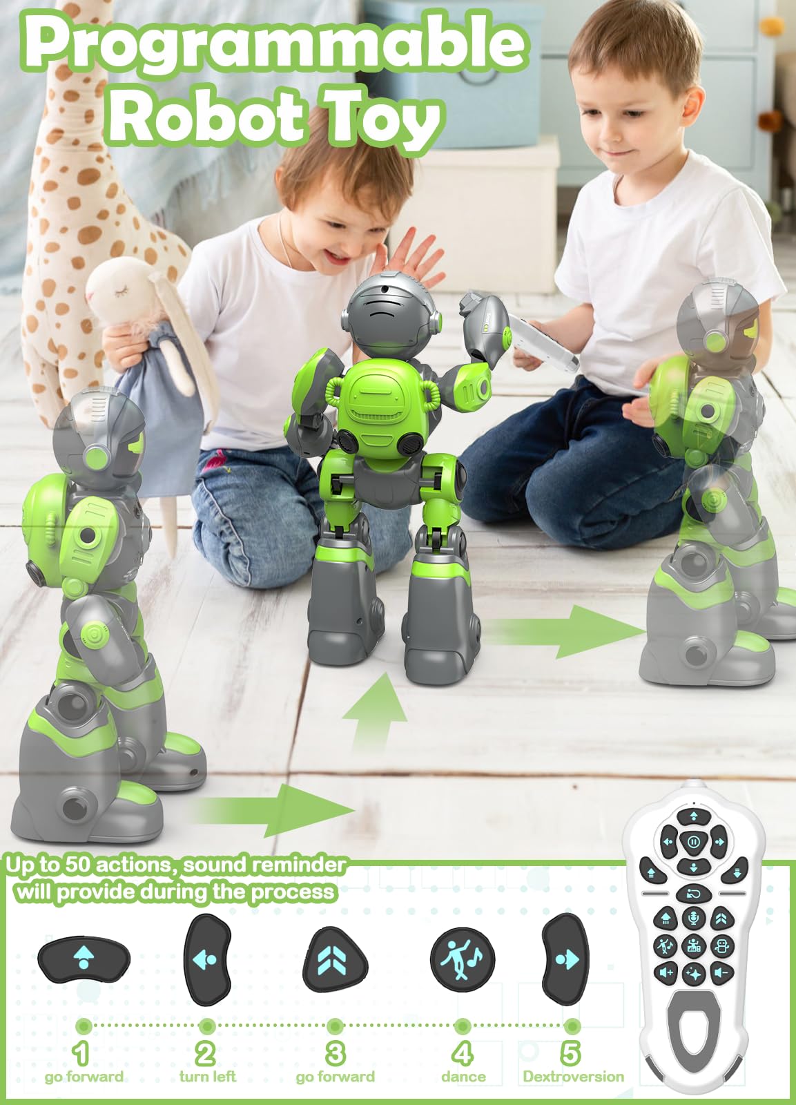 YUANJIROT Robot Toys for Kids, Boy RC Gesture Sensing Toy, Interactive Recordable Programmable Robot Gift for Boys Girls Aged 5-7