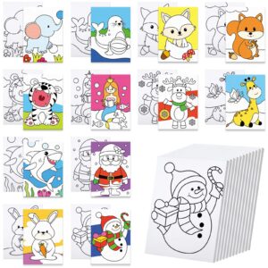 12 packs winter animals pre drawn canvas for painting, 5" x 7" animals theme pre printed canvas for kids, pre stretched canvas outline painting boards for beginners students, party favor