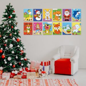 12 Packs Winter Animals Pre Drawn Canvas for Painting, 5" X 7" Animals Theme Pre Printed Canvas for Kids, Pre Stretched Canvas Outline Painting Boards for Beginners Students, Party Favor