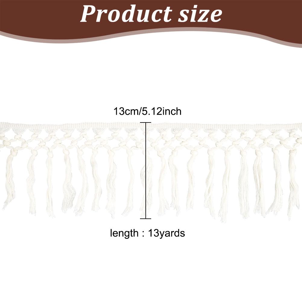 WEBEEDY 5 Yards 13cm Wide Tassel Fringe Trim White Trim Fringe by The yard Boho Tassel Ribbon for Table Clothes Accessories Lamp Shade Decoration Wedding Dress Sewing Edging Crafts, Beige